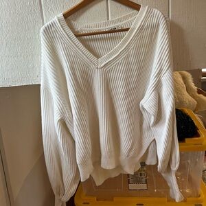 Cotton White V-Neck Sweater